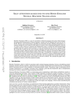 Self-attention based end-to-end Hindi-English Neural Machine Translation
