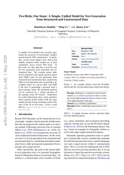 Two Birds, One Stone: A Simple, Unified Model for Text Generation from
  Structured and Unstructured Data