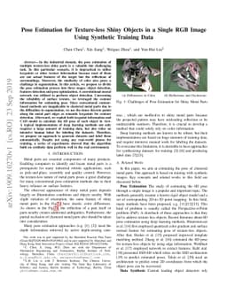 Pose Estimation for Texture-less Shiny Objects in a Single RGB Image
  Using Synthetic Training Data