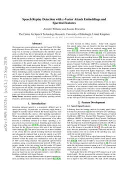 Speech Replay Detection with x-Vector Attack Embeddings and Spectral
  Features