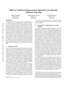 AHA! an Ártificial Hippocampal Algorithm' for Episodic Machine Learning