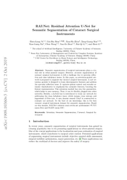 RAUNet: Residual Attention U-Net for Semantic Segmentation of Cataract
  Surgical Instruments