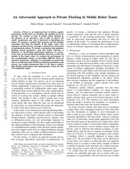 An Adversarial Approach to Private Flocking in Mobile Robot Teams