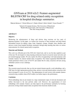 GNTeam at 2018 n2c2: Feature-augmented BiLSTM-CRF for drug-related
  entity recognition in hospital discharge summaries
