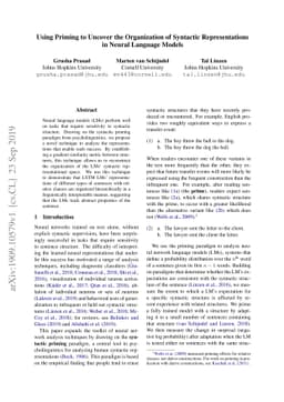 Using Priming to Uncover the Organization of Syntactic Representations
  in Neural Language Models