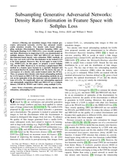 Subsampling Generative Adversarial Networks: Density Ratio Estimation in
  Feature Space with Softplus Loss