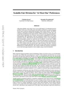 Scalable Fair Division for Át Most One' Preferences