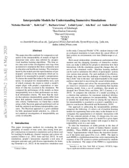 Interpretable Models for Understanding Immersive Simulations