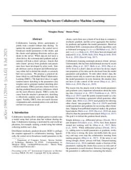 Matrix Sketching for Secure Collaborative Machine Learning