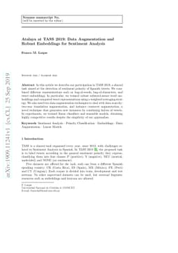 Atalaya at TASS 2019: Data Augmentation and Robust Embeddings for
  Sentiment Analysis