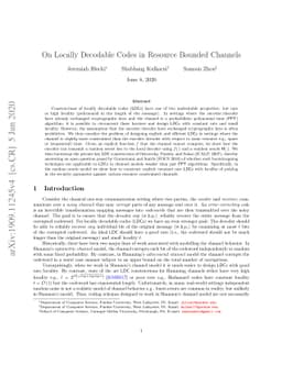 On Locally Decodable Codes in Resource Bounded Channels