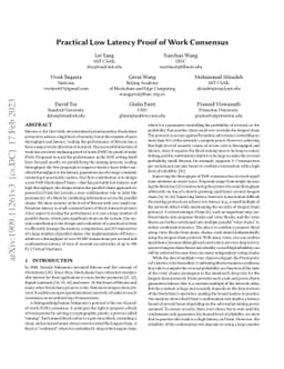 Practical Low Latency Proof of Work Consensus