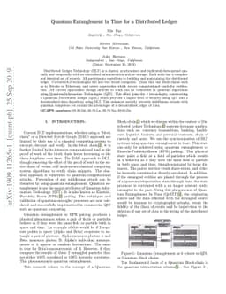 Quantum Entanglement in Time for a Distributed Ledger