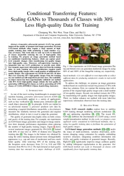 Conditional Transferring Features: Scaling GANs to Thousands of Classes
  with 30% Less High-quality Data for Training