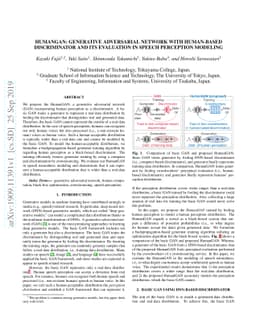 HumanGAN: generative adversarial network with human-based discriminator
  and its evaluation in speech perception modeling