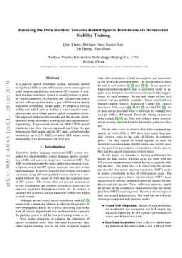 Breaking the Data Barrier: Towards Robust Speech Translation via
  Adversarial Stability Training