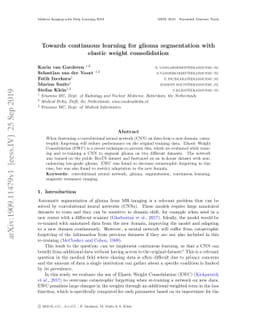 Towards continuous learning for glioma segmentation with elastic weight
  consolidation