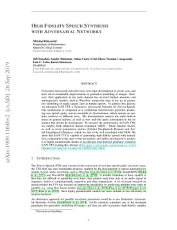 High Fidelity Speech Synthesis with Adversarial Networks