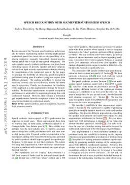 Speech Recognition with Augmented Synthesized Speech