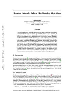 Residual Networks Behave Like Boosting Algorithms