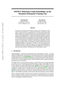MONET: Debiasing Graph Embeddings via the Metadata-Orthogonal Training
  Unit
