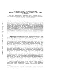 Manifold Oblique Random Forests: Towards Closing the Gap on
  Convolutional Deep Networks