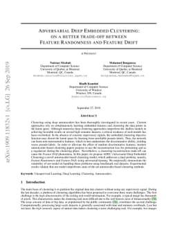 Adversarial Deep Embedded Clustering: on a better trade-off between
  Feature Randomness and Feature Drift