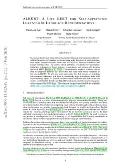ALBERT: A Lite BERT for Self-supervised Learning of Language
  Representations