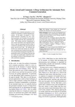 Read, Attend and Comment: A Deep Architecture for Automatic News Comment
  Generation