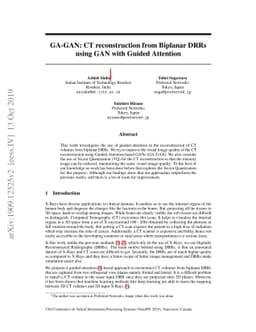 GA-GAN: CT reconstruction from Biplanar DRRs using GAN with Guided
  Attention