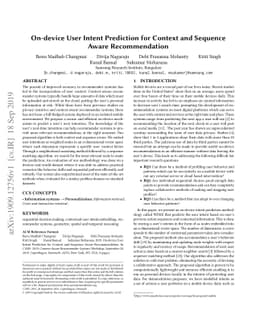 On-Device User Intent Prediction for Context and Sequence Aware
  Recommendation