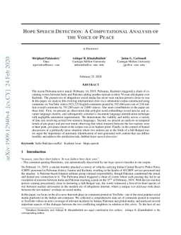 Hope Speech Detection: A Computational Analysis of the Voice of Peace