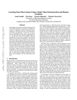Learning from Observations Using a Single Video Demonstration and Human
  Feedback