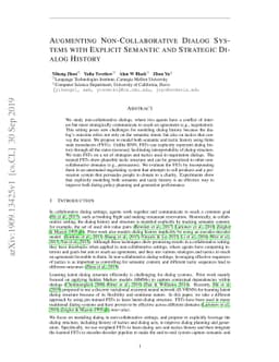 Augmenting Non-Collaborative Dialog Systems with Explicit Semantic and
  Strategic Dialog History