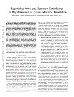 Regressing Word and Sentence Embeddings for Regularization of Neural
  Machine Translation