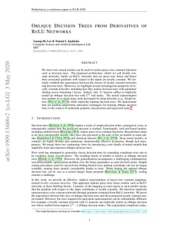 Oblique Decision Trees from Derivatives of ReLU Networks