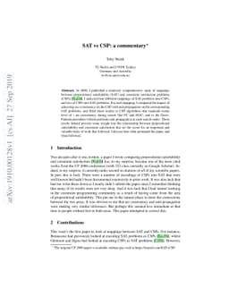 SAT vs CSP: a commentary