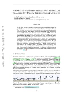 Advantage-Weighted Regression: Simple and Scalable Off-Policy
  Reinforcement Learning
