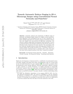 Towards Automatic Embryo Staging in 3D+T Microscopy Images using
  Convolutional Neural Networks and PointNets