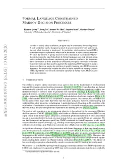Formal Language Constraints for Markov Decision Processes