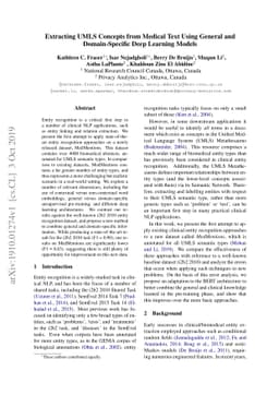 Extracting UMLS Concepts from Medical Text Using General and
  Domain-Specific Deep Learning Models