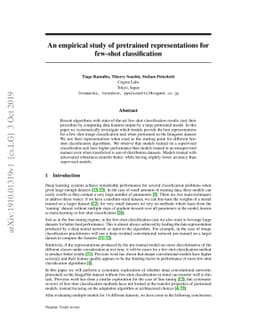 An empirical study of pretrained representations for few-shot
  classification