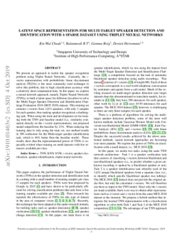 Latent space representation for multi-target speaker detection and
  identification with a sparse dataset using Triplet neural networks