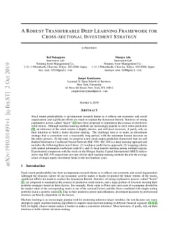 A Robust Transferable Deep Learning Framework for Cross-sectional
  Investment Strategy