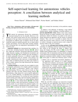 Self-supervised learning for autonomous vehicles perception: A
  conciliation between analytical and learning methods