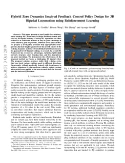 Hybrid Zero Dynamics Inspired Feedback Control Policy Design for 3D
  Bipedal Locomotion using Reinforcement Learning