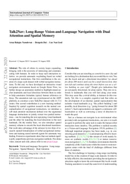 Talk2Nav: Long-Range Vision-and-Language Navigation with Dual Attention
  and Spatial Memory