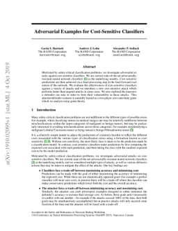 Adversarial Examples for Cost-Sensitive Classifiers