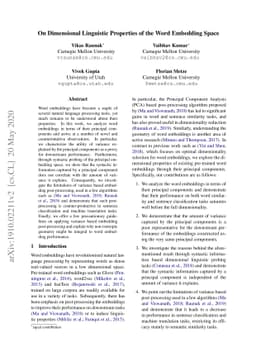 On Dimensional Linguistic Properties of the Word Embedding Space