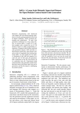 JuICe: A Large Scale Distantly Supervised Dataset for Open Domain
  Context-based Code Generation